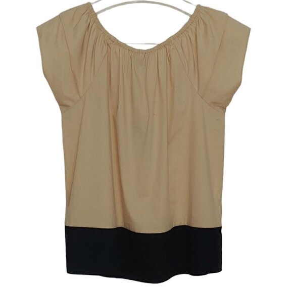 NWT DKNY Straw black off shoulder elastic neckline tiered short sleeves - Picture 9 of 16